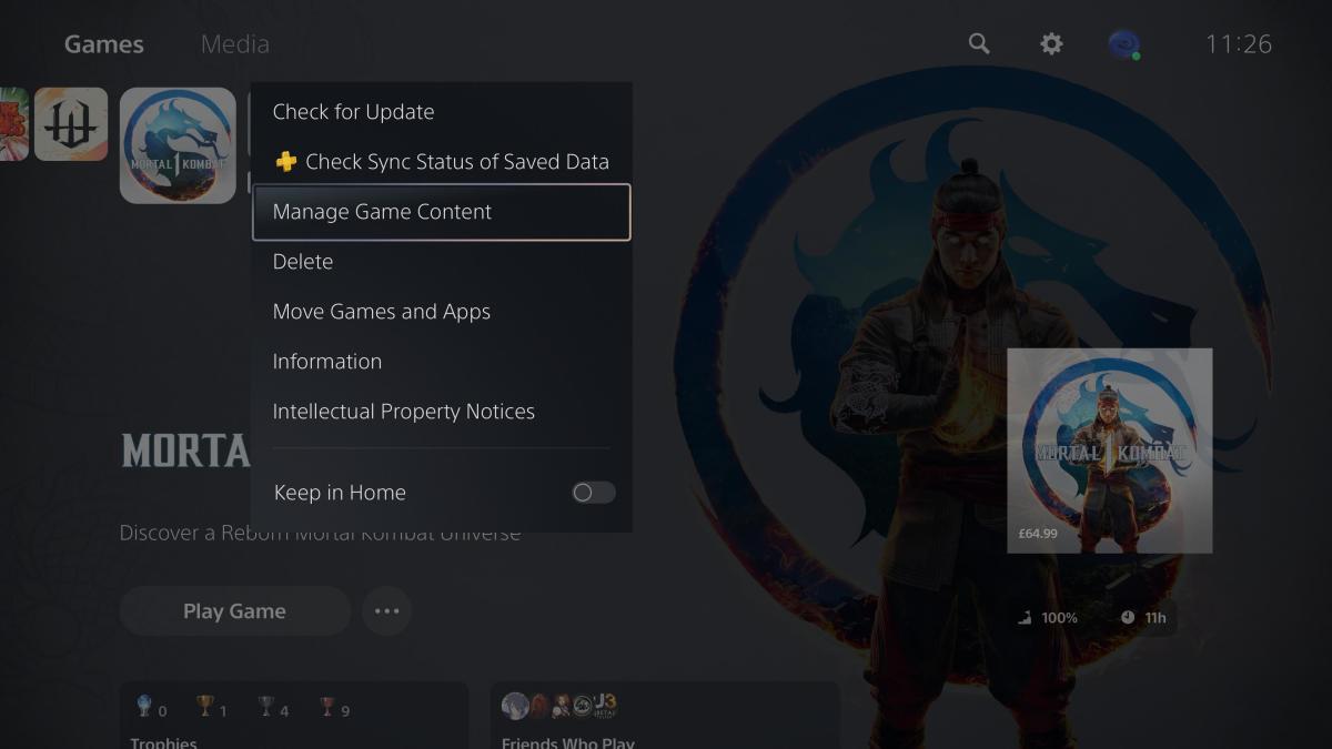 Press Options when hovering over a game, and select Manage Game Content.